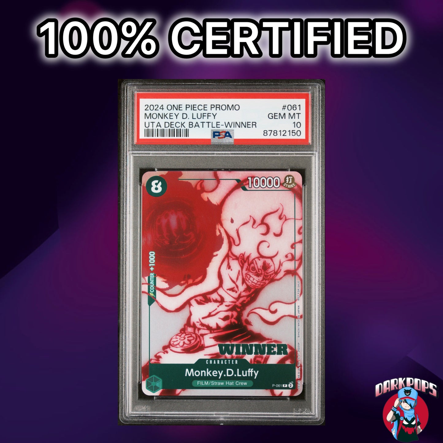 2024 One Piece Promo Monkey D. Luffy Uta Deck Battle Winner Card - Gem 10 Mint